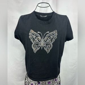 Rock Rose Couture gold and white butterfly baby tee size L